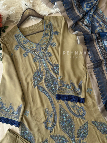 Floral Embroidered Rayon Suit-1125