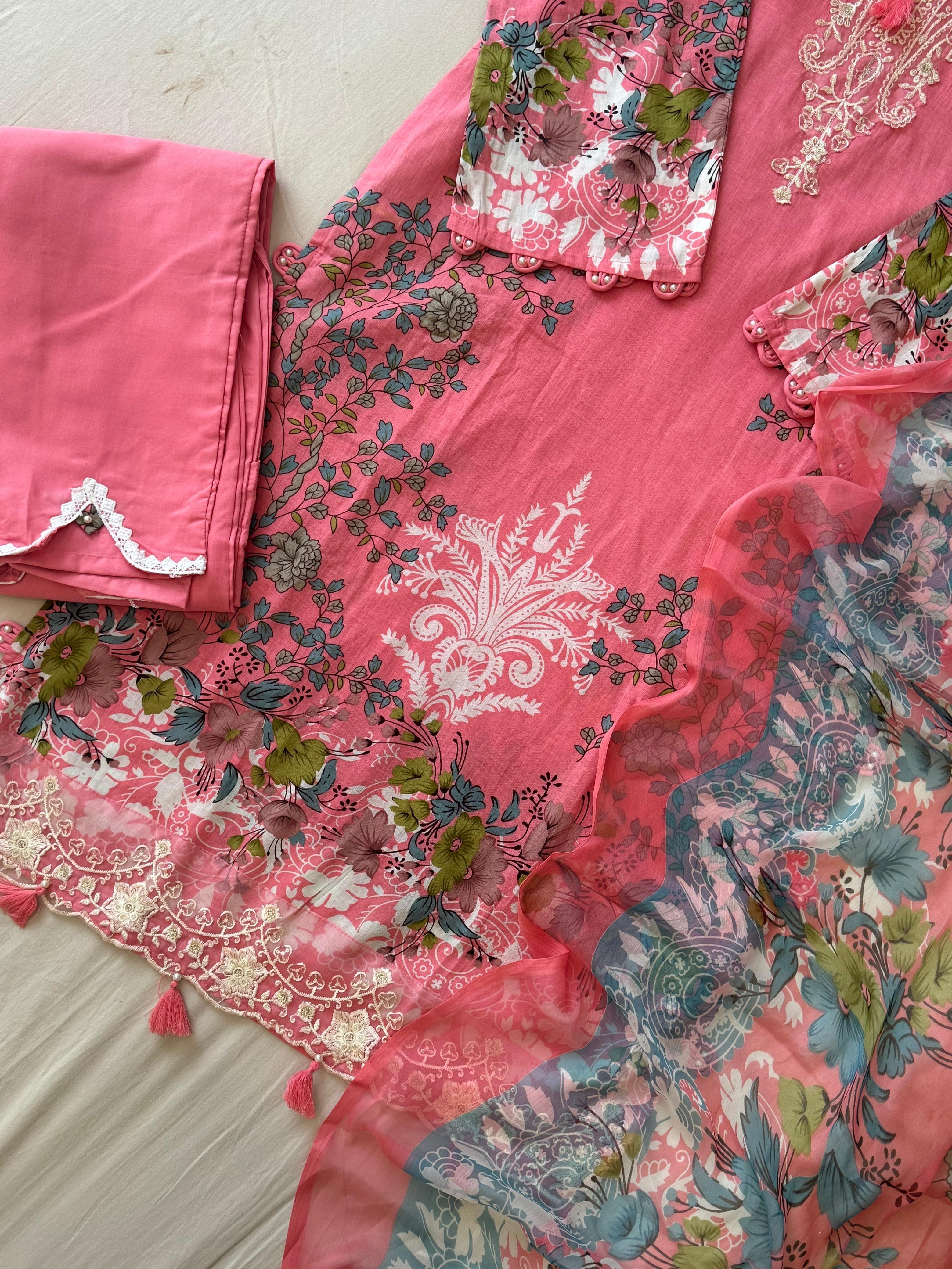 Pink Floral Printed Pak-Suit 3755