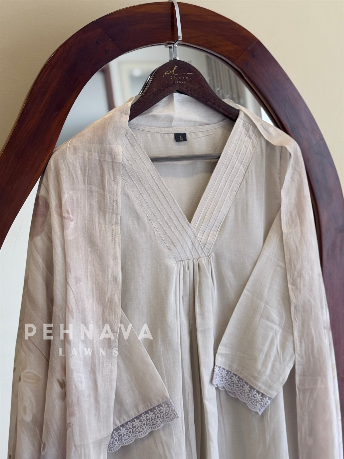 Pintuck & Lace Trim Kurta Set
