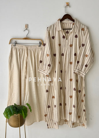 Striped Heart Embroidered Co-ord Set-6222