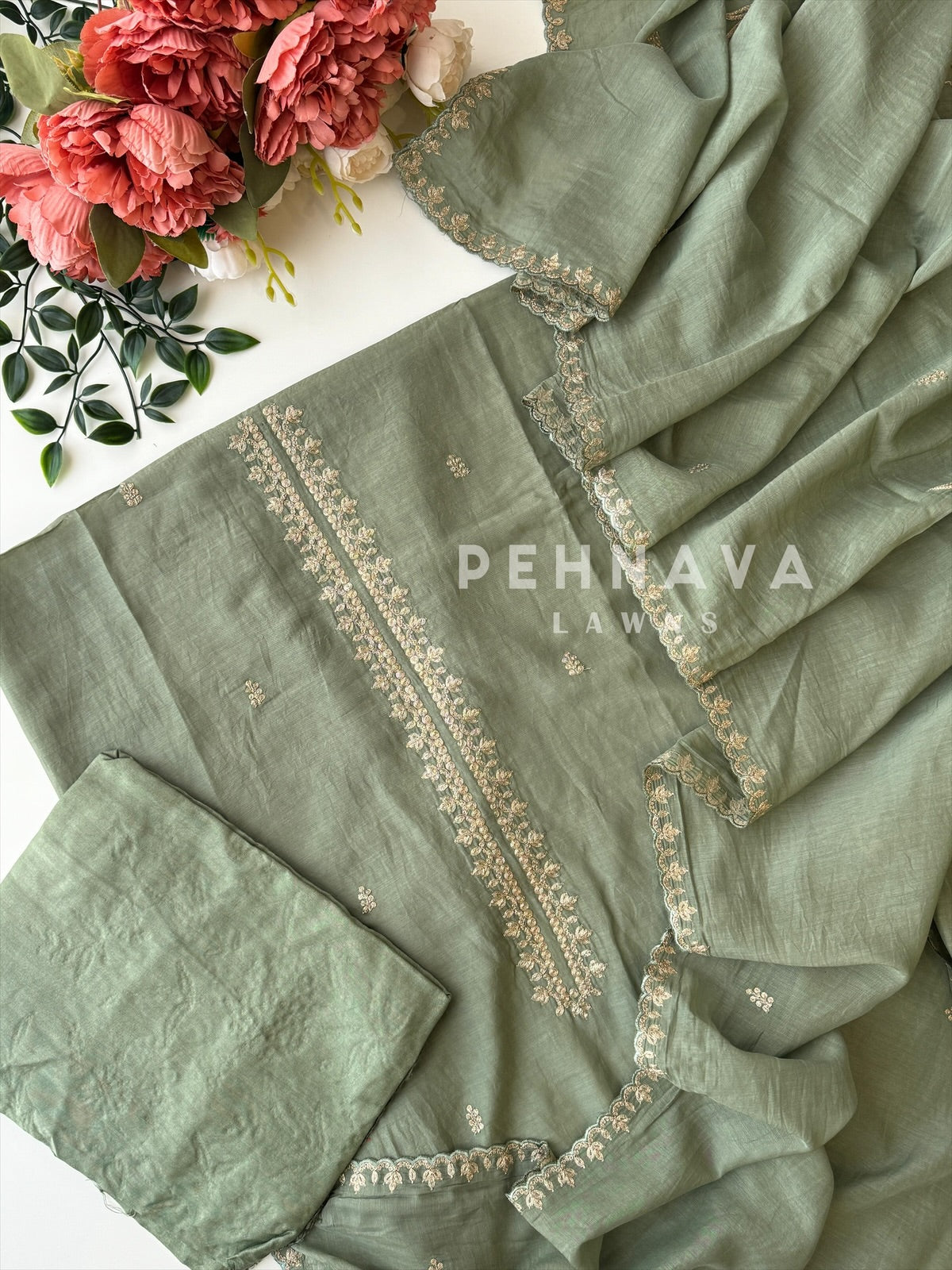 Mulchanderi Unstitched Embroidered Suit - Pehnava Lawns