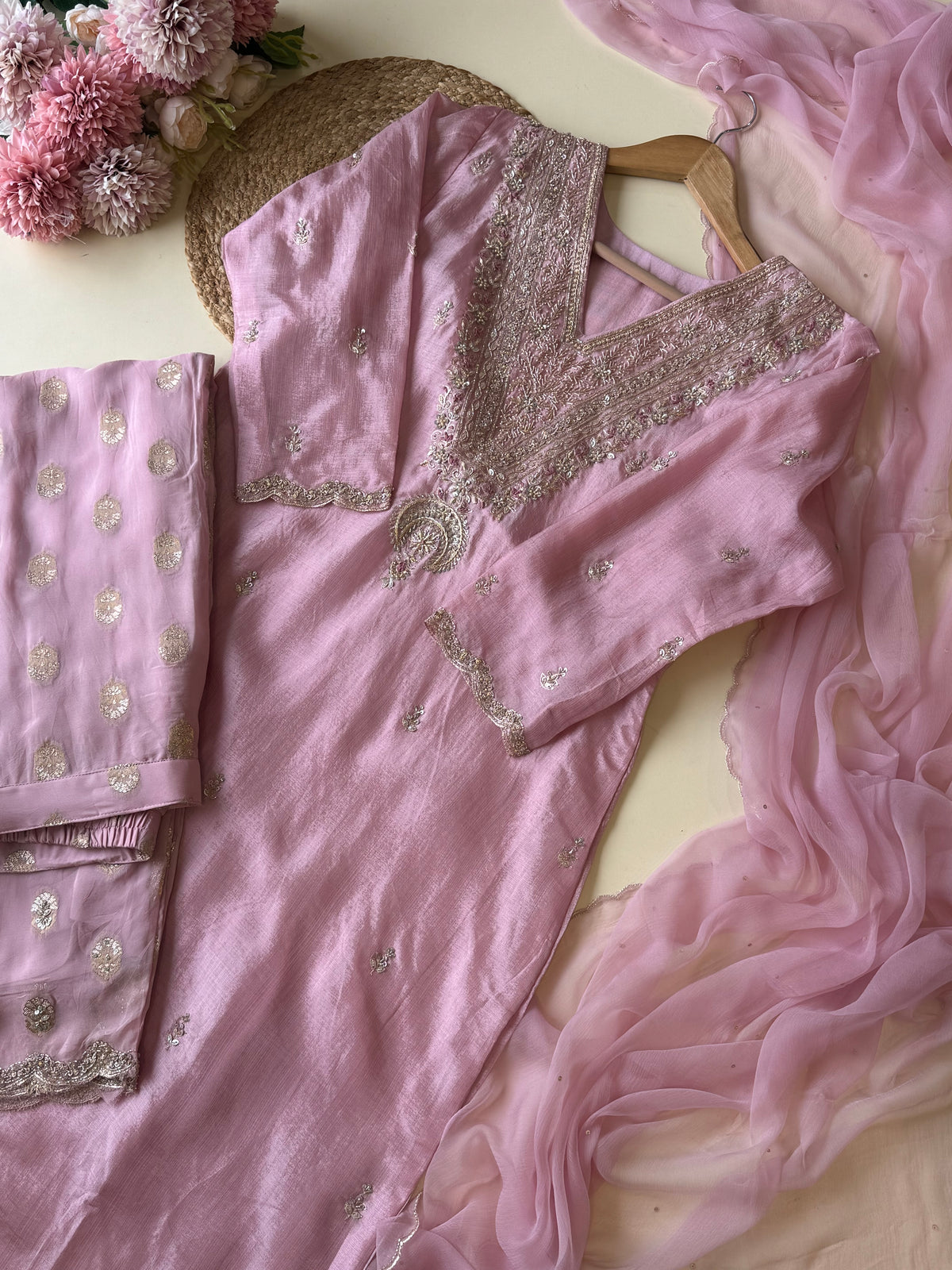 Handworked silk Suit with hand detailed brocade bottoms 9803