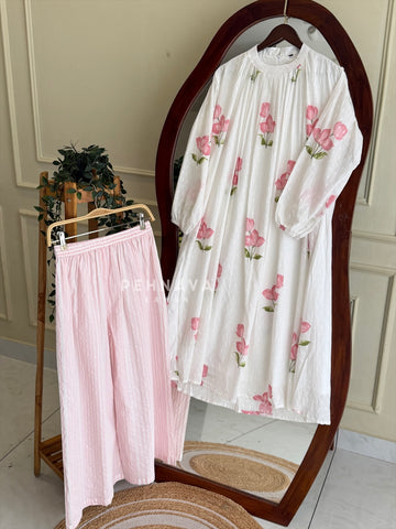 Halter Neck Pleated Printed Suit Set