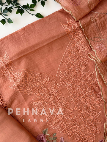 Chanderi Floral Embroidered Unstitched Suit