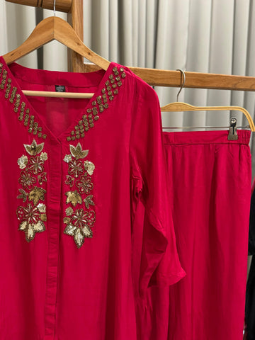 Premium Handworked Two Piece Set-Pink - Pehnava Lawns