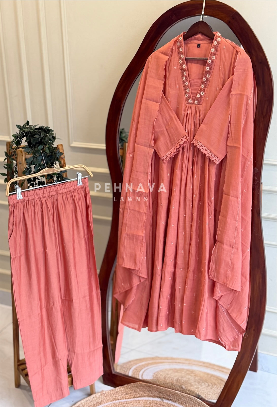 Floral Yoke Pleated Suit Set 19259 - Pehnava Lawns
