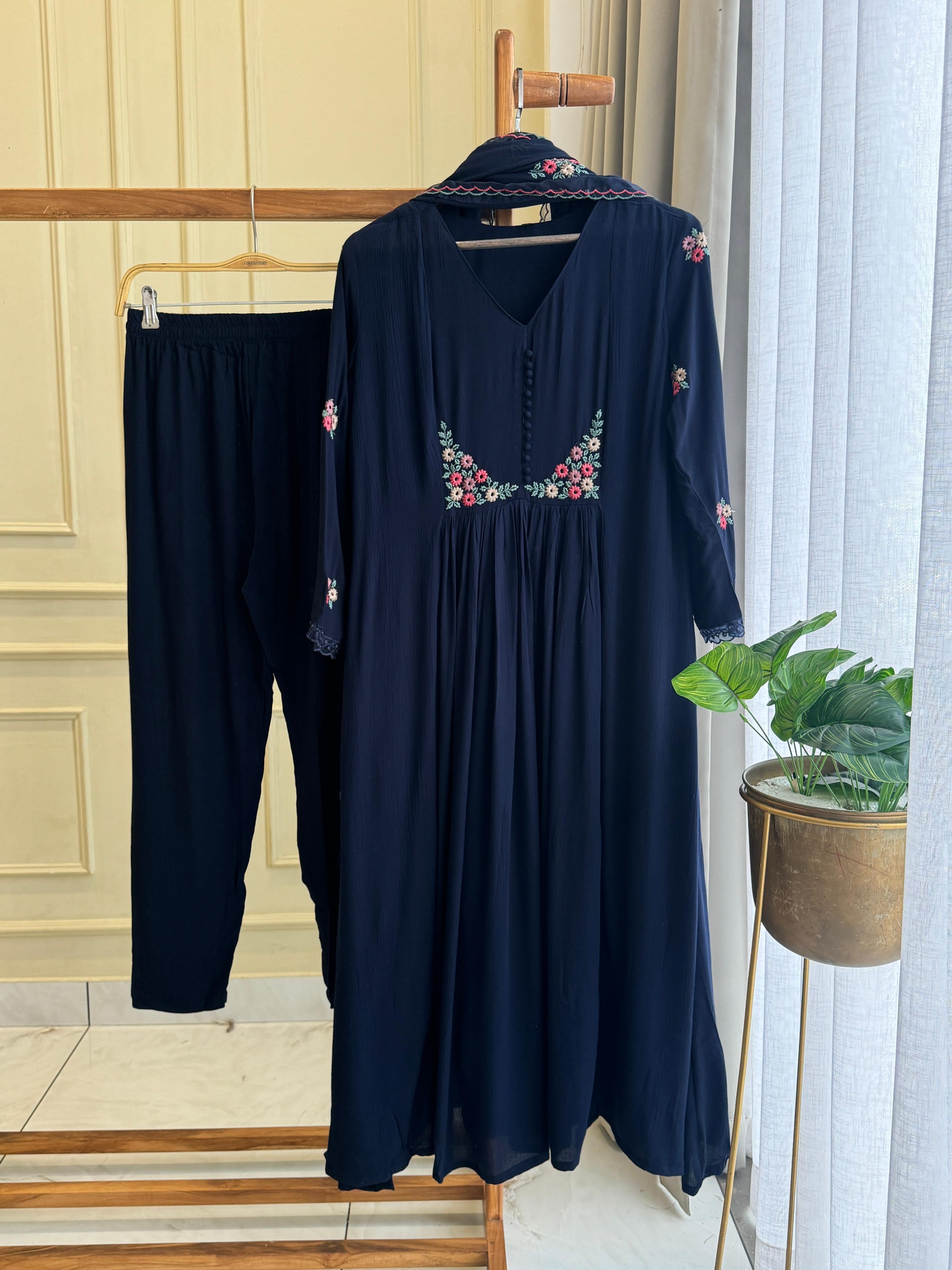 Crushed Rayon Anarkali Pleated Suit 7/D261 - Pehnava Lawns