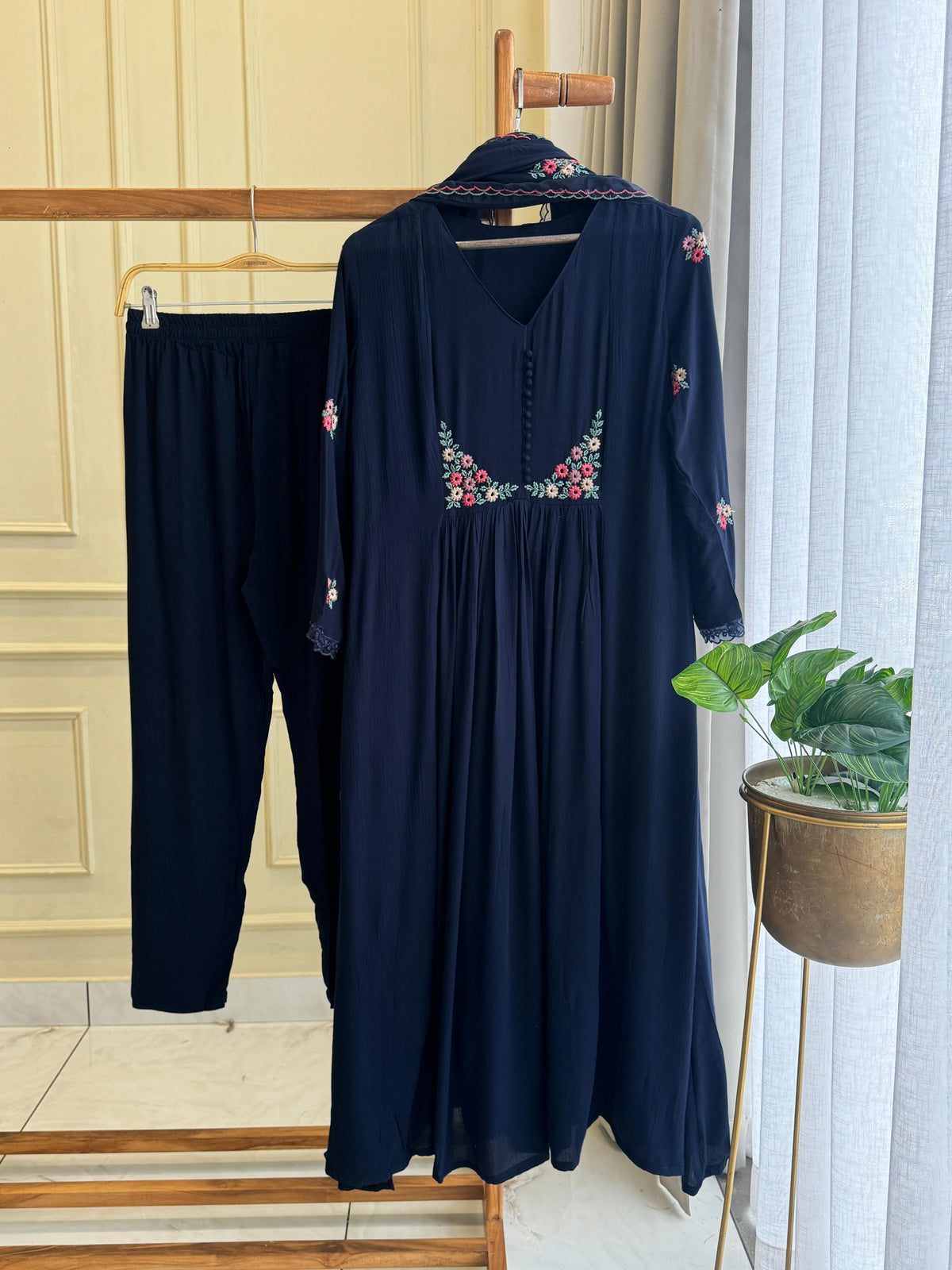 Crushed Rayon Anarkali Pleated Suit 7/D261 - Pehnava Lawns