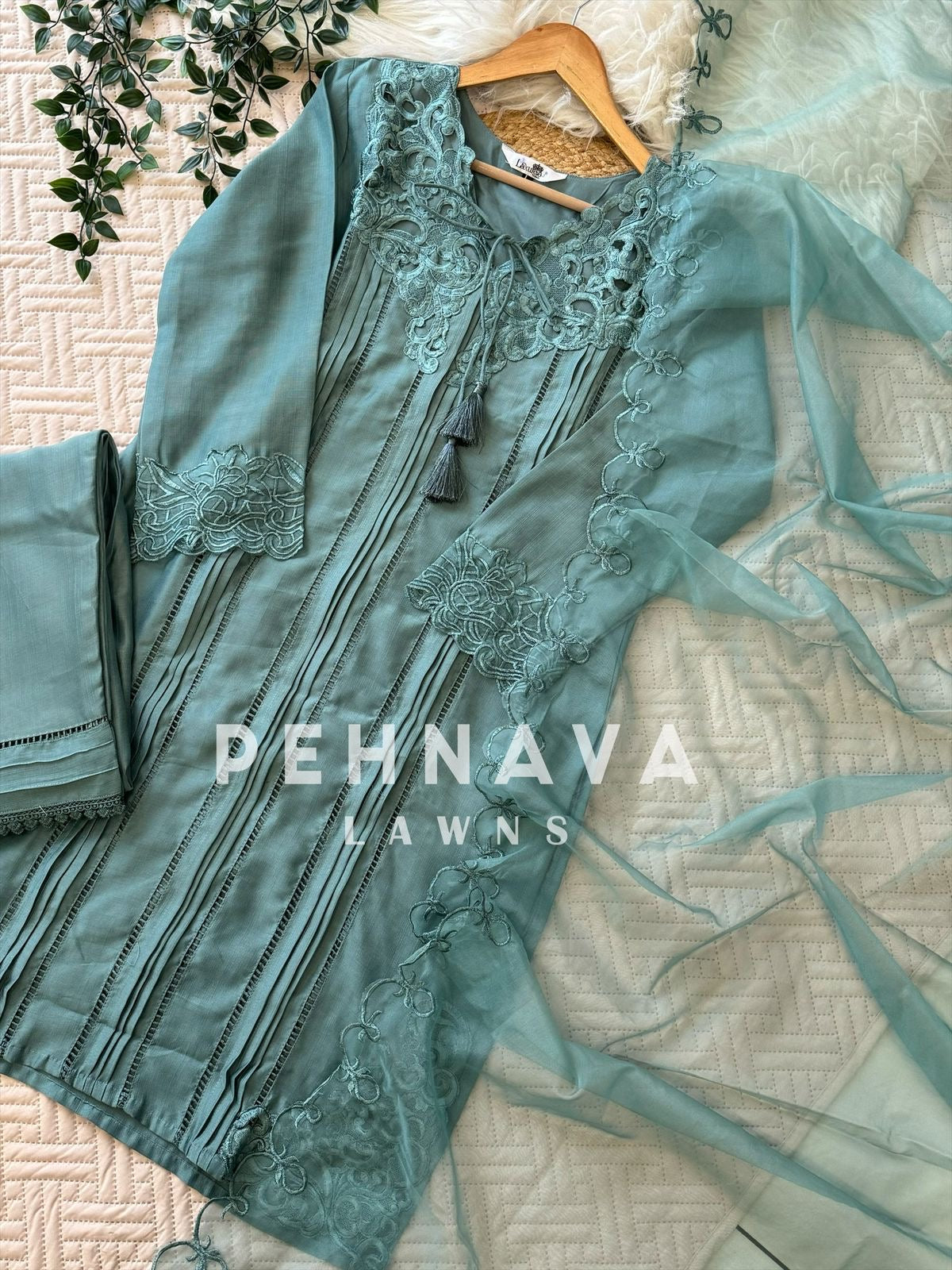 Designer Tunic Dress with embroidered organza Dupatta