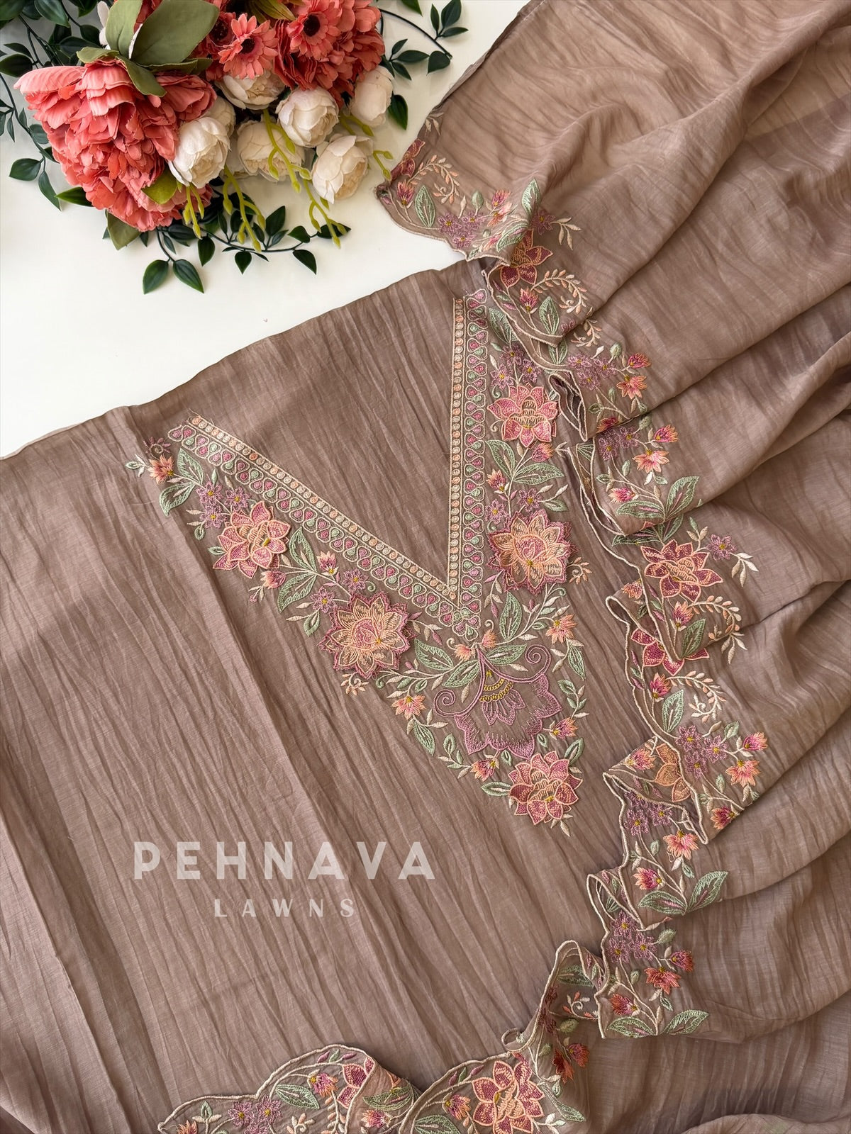 Chanderi Floral Embroidered Unstitched Suit 627