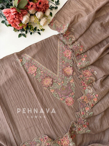 Chanderi Floral Embroidered Unstitched Suit 627