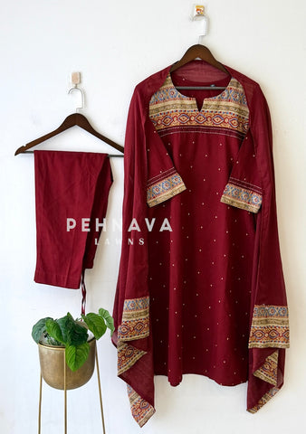 Linen Printed Yoke Three Piece Set 13507