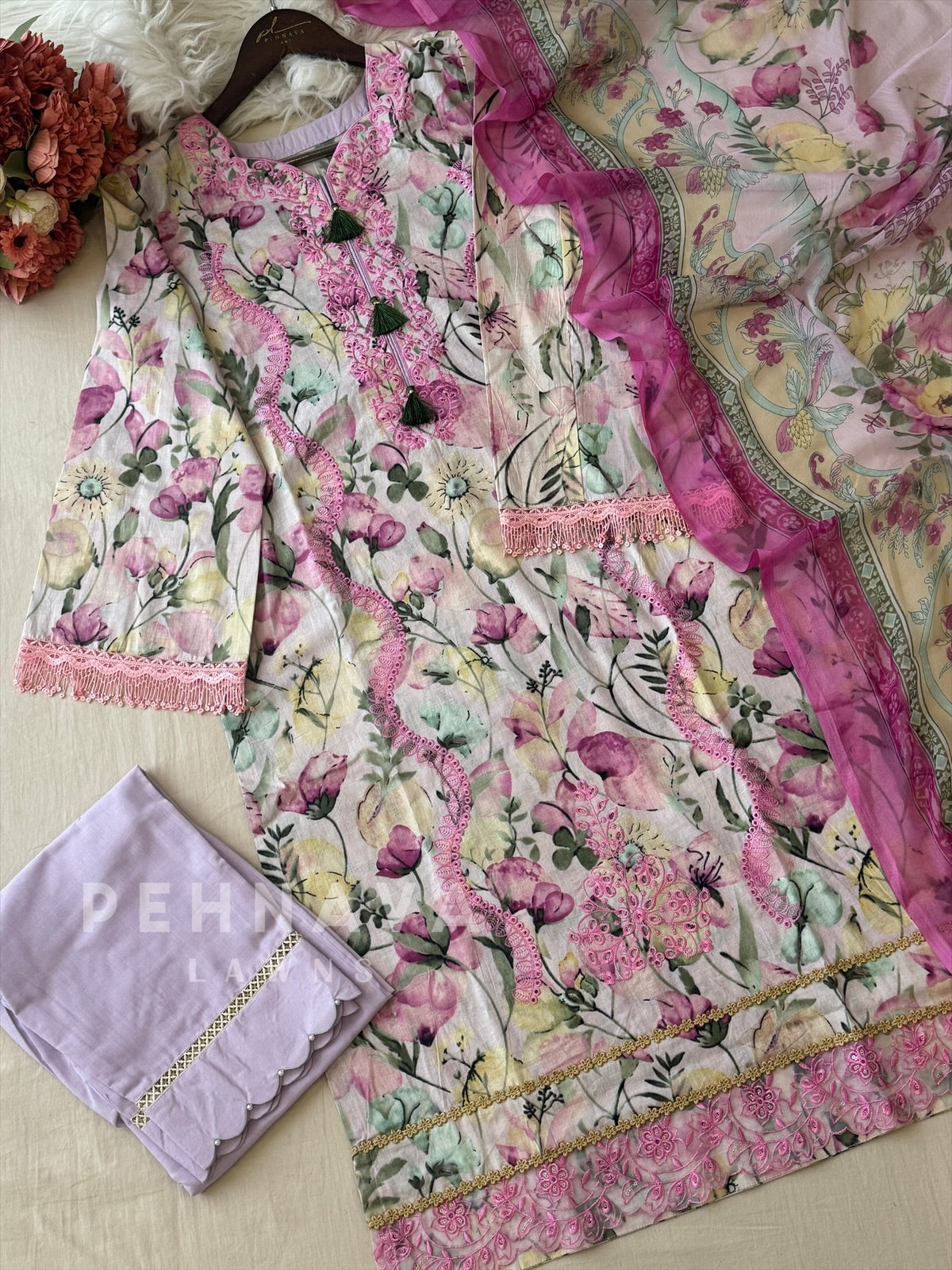 Pink Petal Cotton Ensemble-1404 - Pehnava Lawns