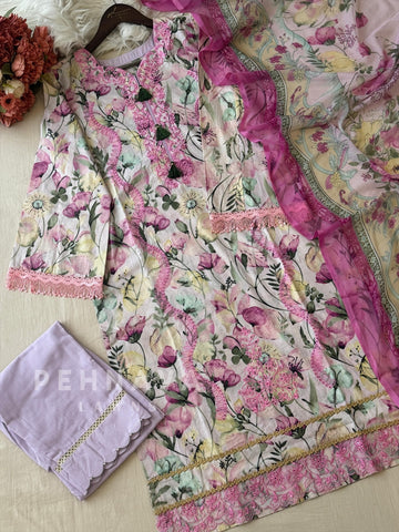 Pink Petal Cotton Ensemble-1404 - Pehnava Lawns