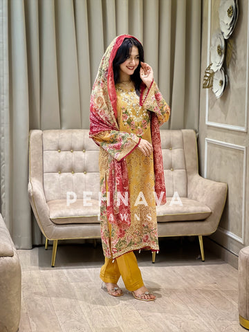 Yellow Printed Casual Suit