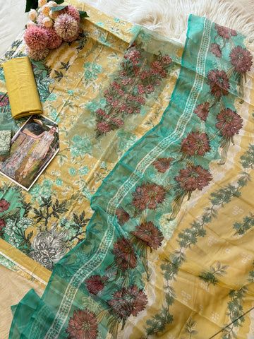 Pakistani printed cotton suit with embroidered patches -9087