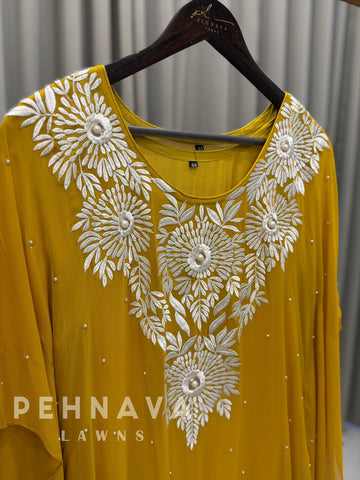 Heavy Embroidery With Pearl Detail kafthan yellow