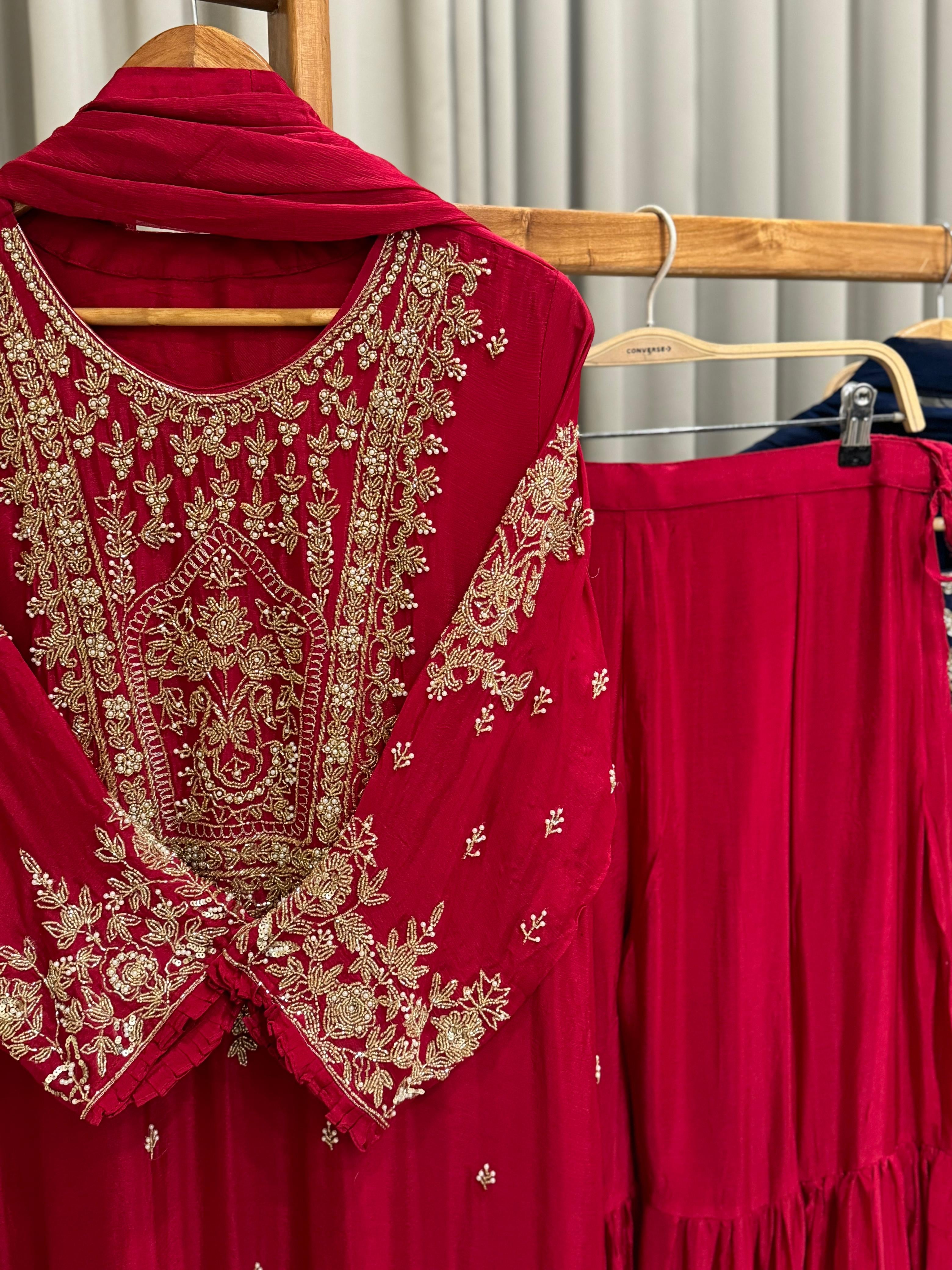 Heavily Handworked Sharara with Pure Chiffon Dupata-6354