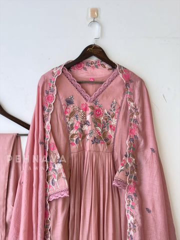 Chanderi Embroidered Lace Suit Set