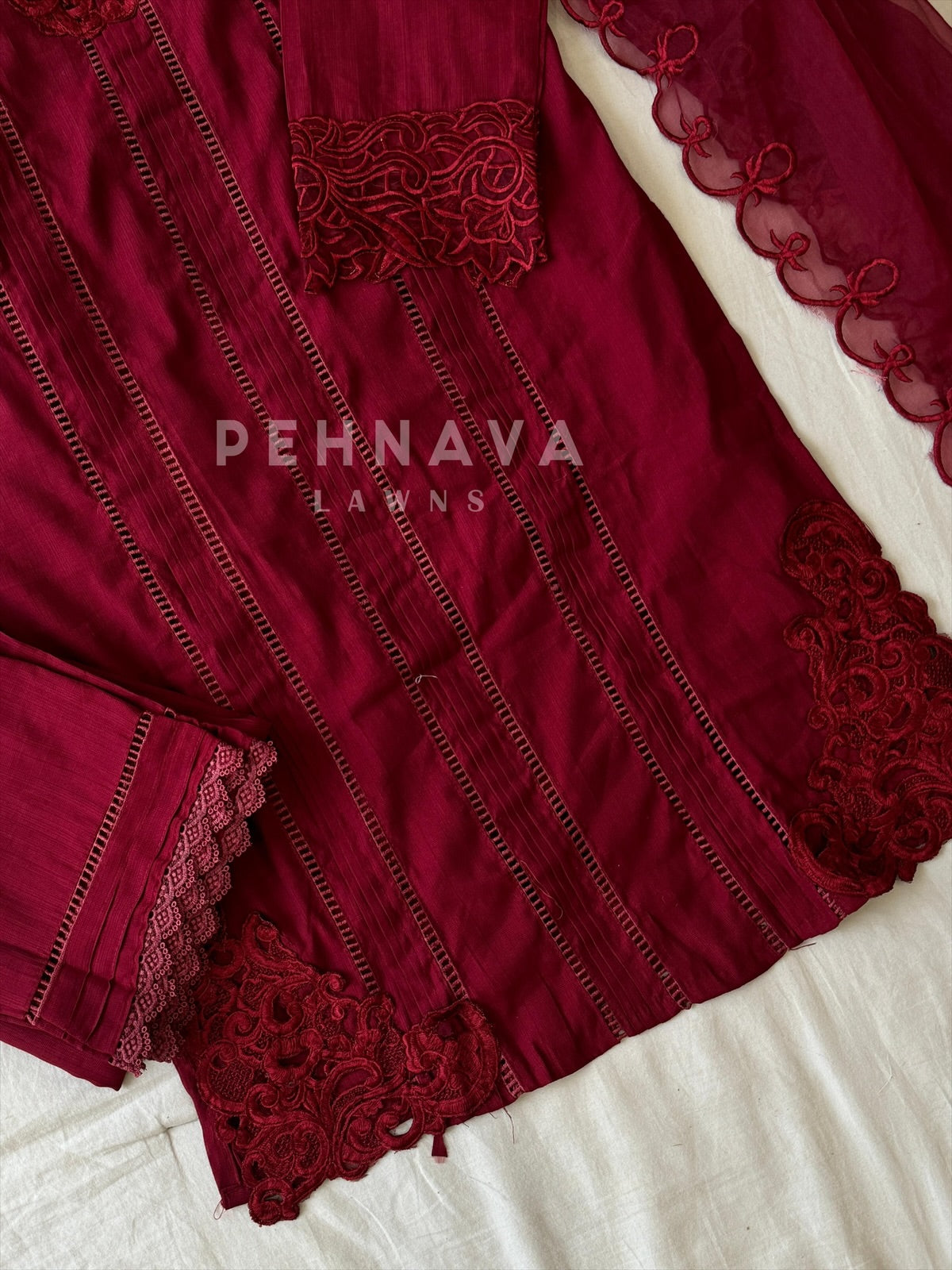 Designer Tunic Dress with embroidered organza Dupatta - Pehnava Lawns