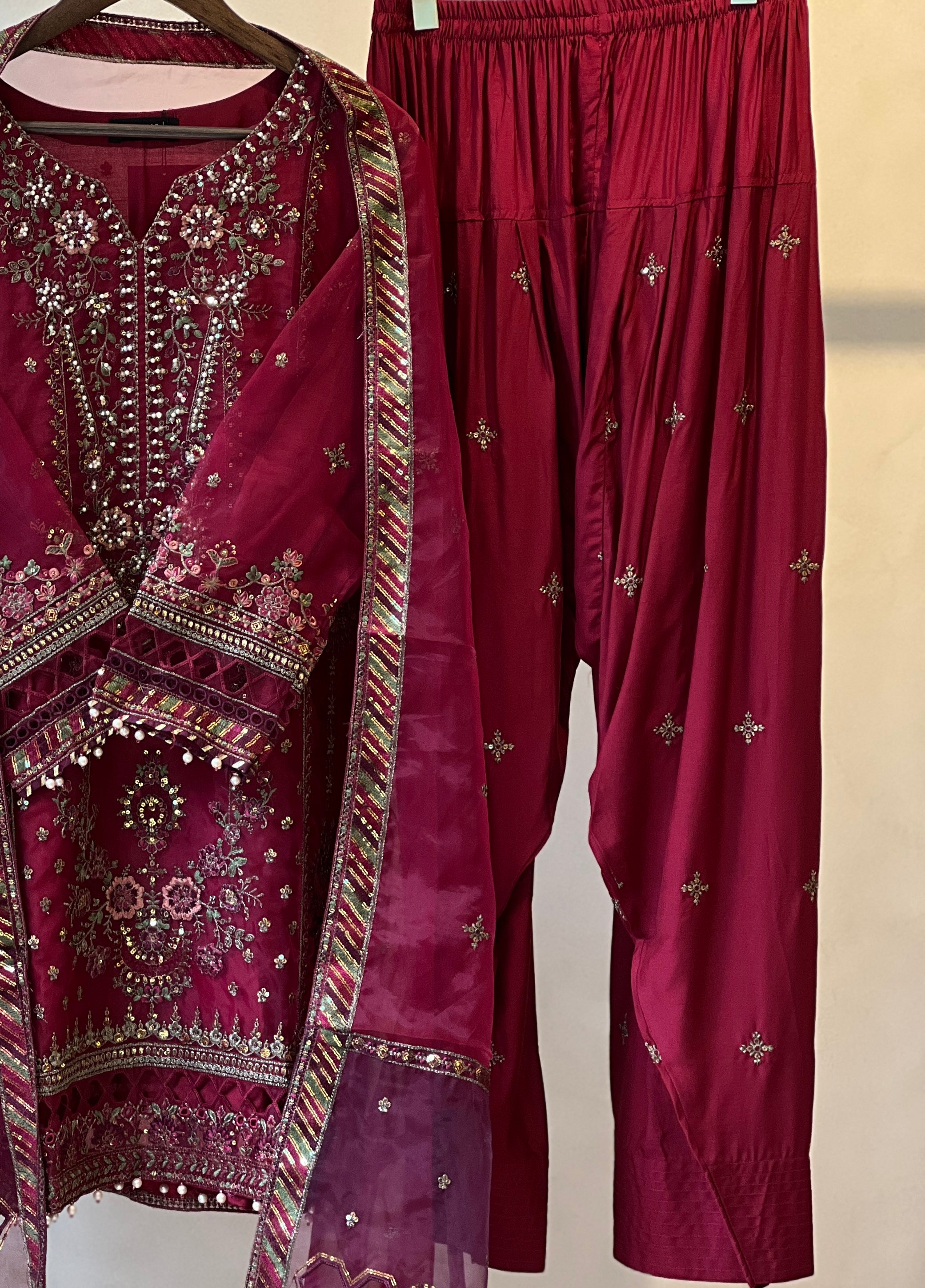 Sadabahar Organza Heavy Handworked Suit