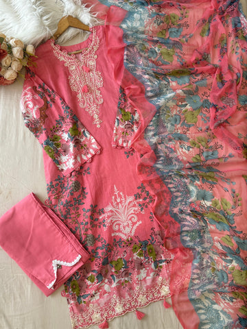 Pink Floral Printed Pak-Suit 3755