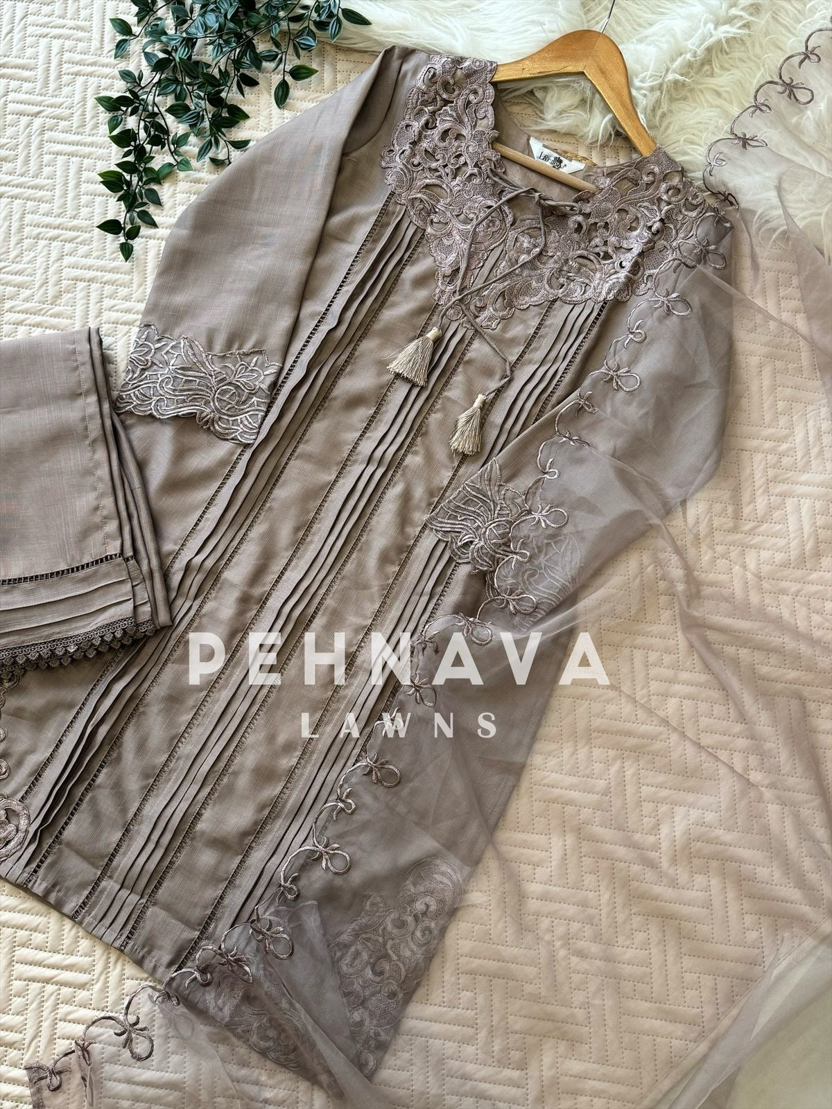 Designer Tunic Dress with embroidered organza Dupatta