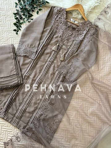 Designer Tunic Dress with embroidered organza Dupatta