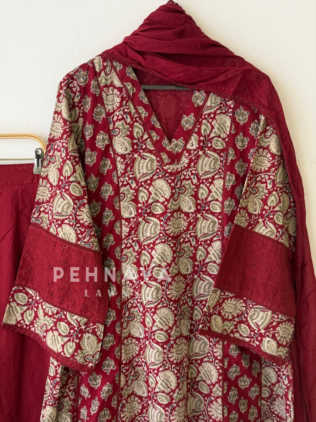 Kalamkari Paisley Printed Three-Piece Set-13104