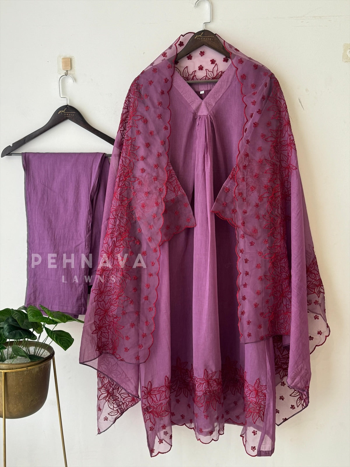Organza detailed Chanderi Suit Set-12680