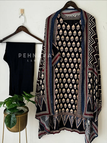 Premium Ajrakh Print Muslin Suit Set- 12518 - Pehnava Lawns
