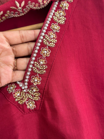Rayon Anarkali Pleated suit with Pearl detailings