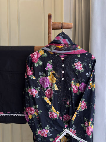 Black Embellished Floral Suit