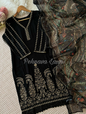 Semistitched Rayon Fully Embroidered Suit-3755