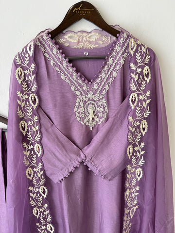 Dola silk ready to wear suit with neck detailing-color options available - Pehnava Lawns