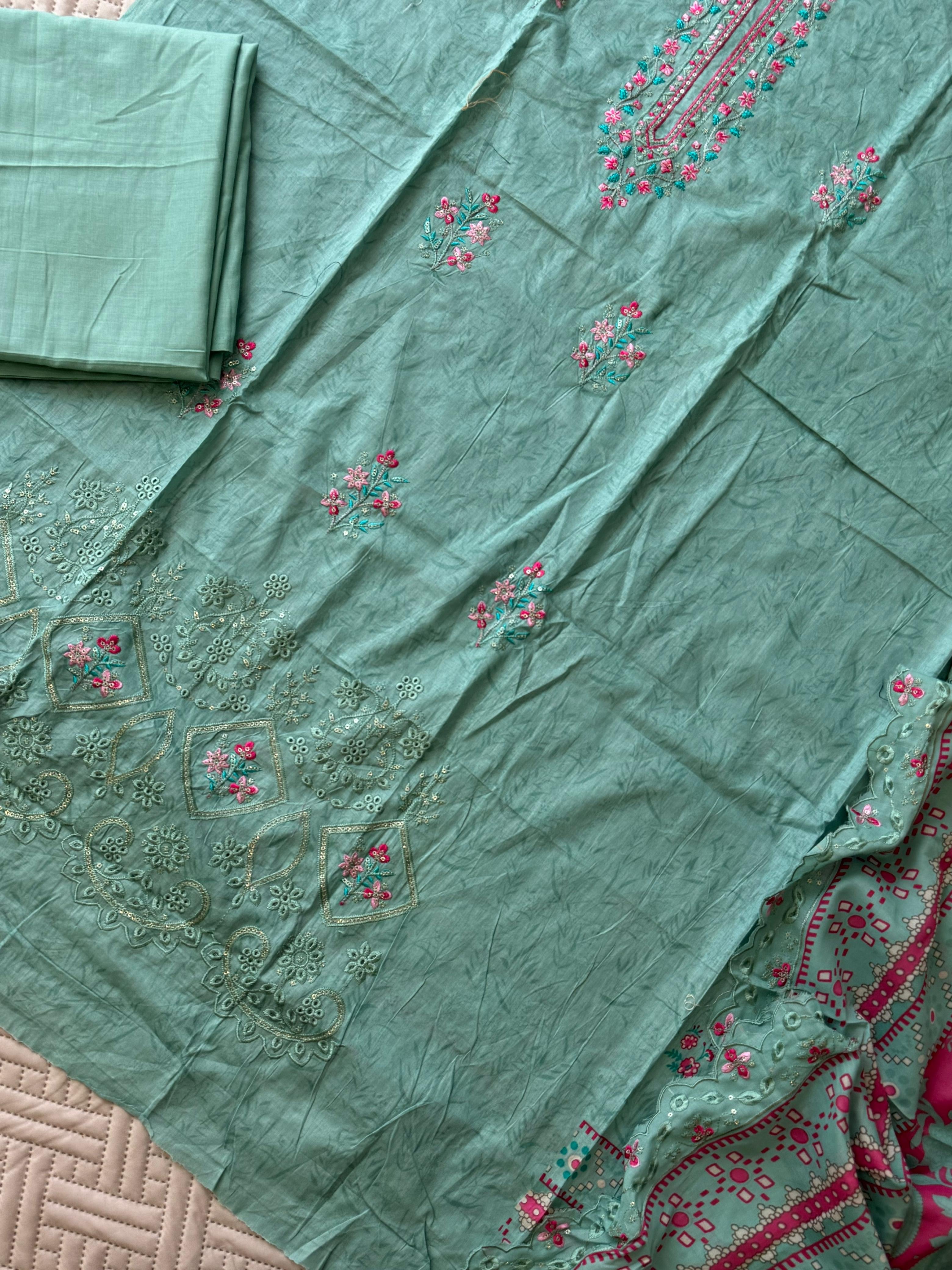 Fully embroidered Cotton suit Ft. Embroidered Dupatta-1263