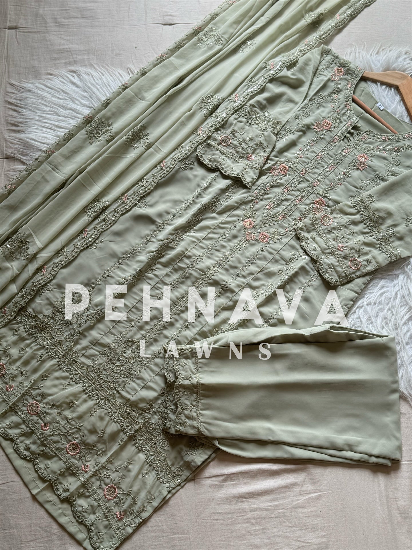 Embroidered goergette suit with georgette scalloped dupatta