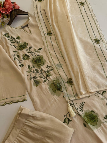 Premium Glass Chanderi Three Piece Set