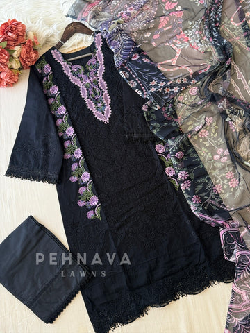 Embroidered Floral Lawn Suit With Printed Dupatta-1624 - Pehnava Lawns