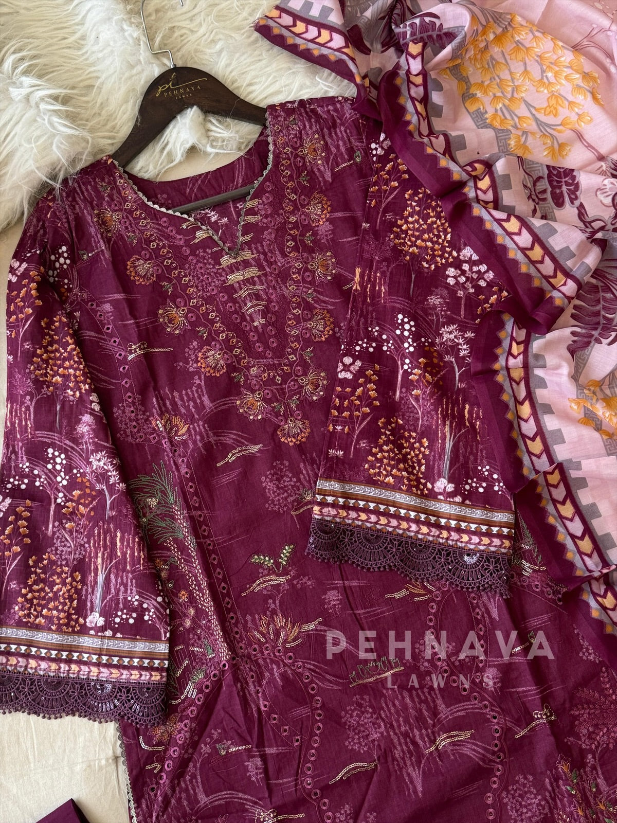 Unstitched Cotton Lawn Suit-No.8 - Pehnava Lawns