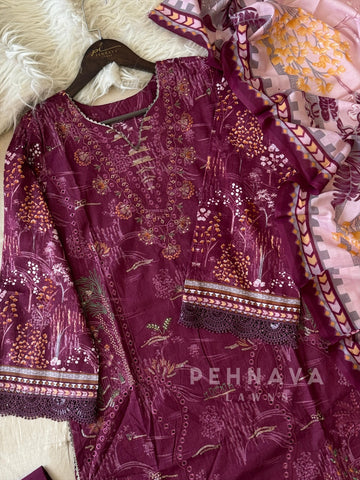 Unstitched Cotton Lawn Suit-No.8 - Pehnava Lawns