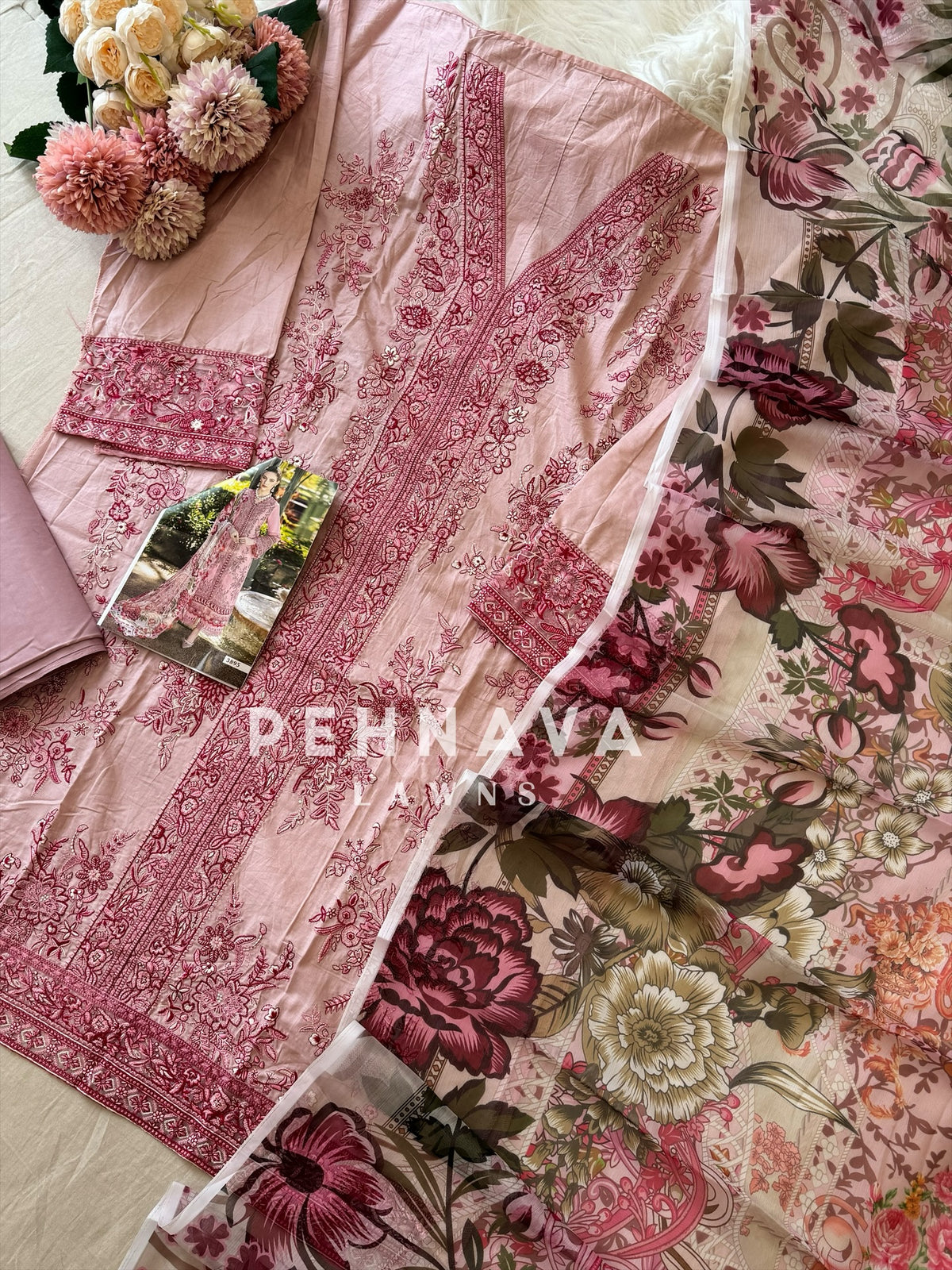 Cotton Embroidered Suit with dupatta option-3895