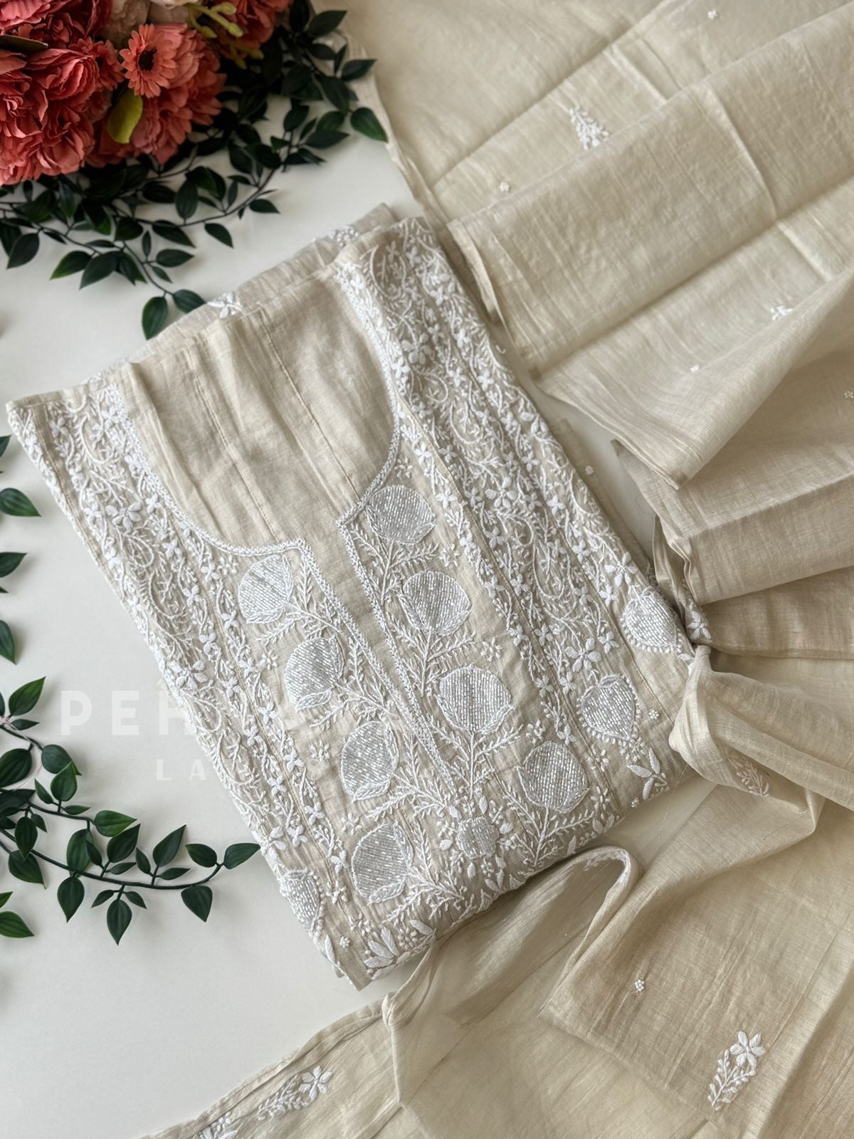 Premium Chikankari Semi-Stitched Suit - Pehnava Lawns