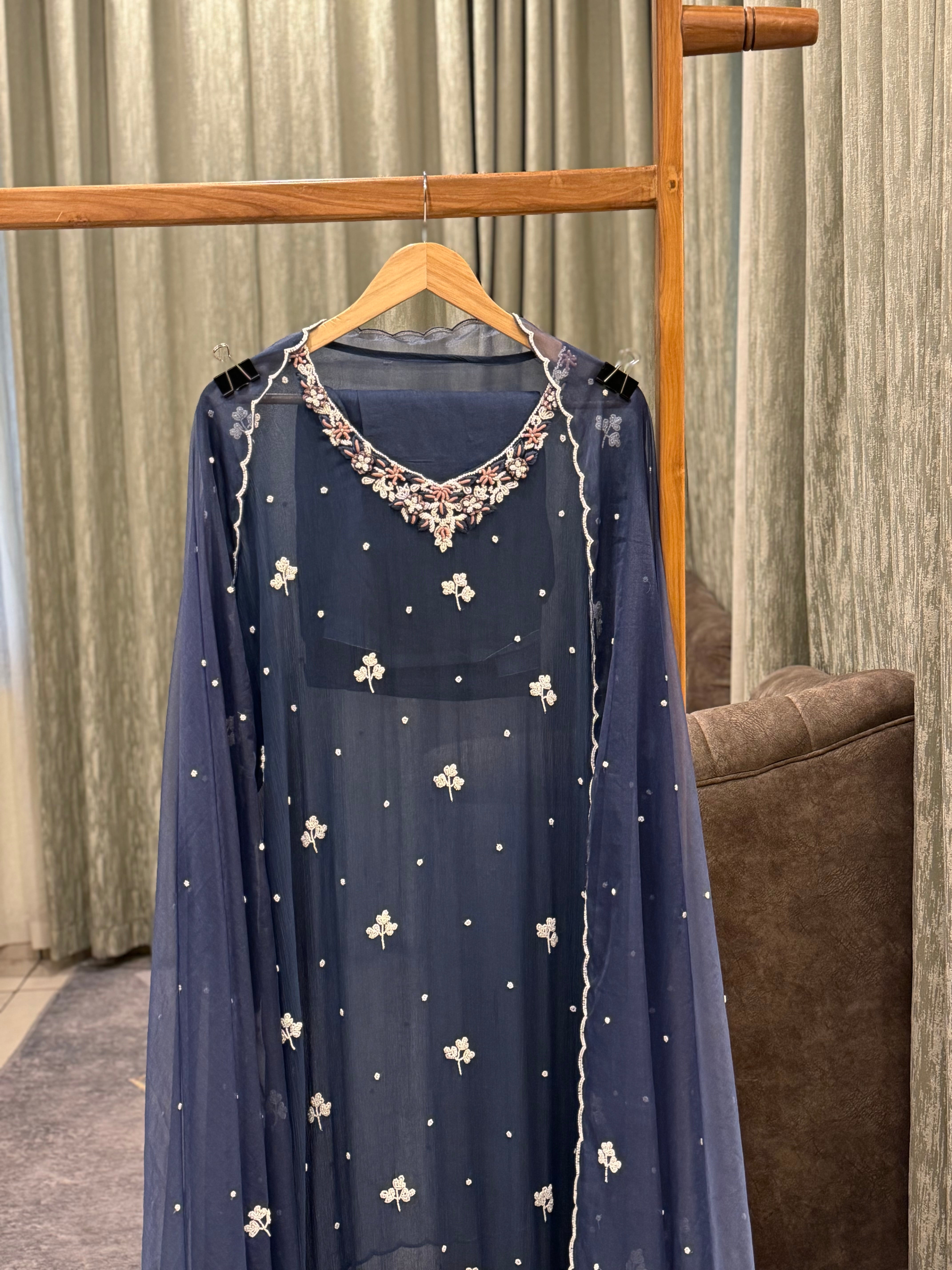 Pearl and thread embroidered comfy pire organza suit-09