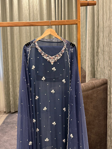 Pearl and thread embroidered comfy pire organza suit-09