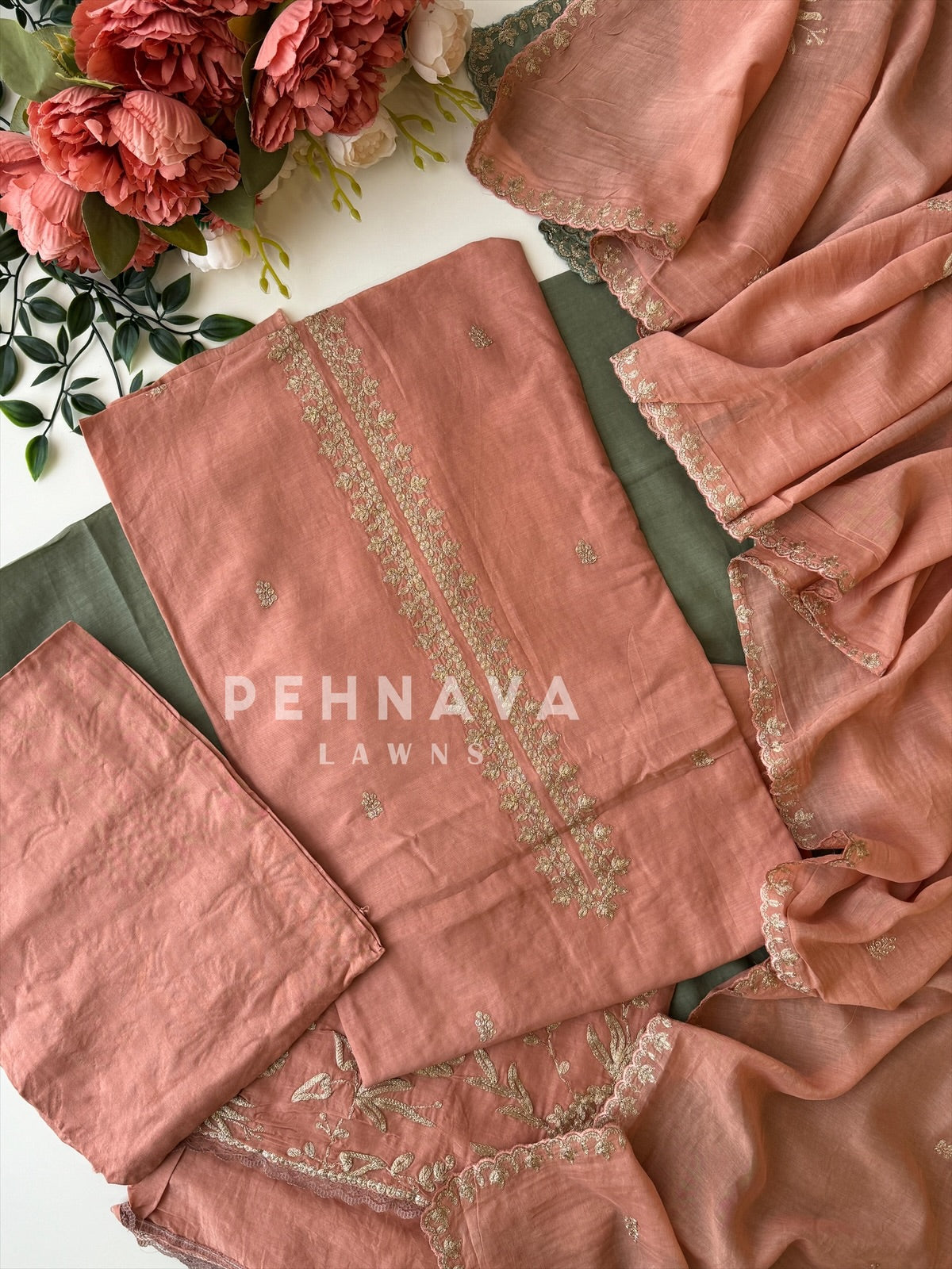 Mulchanderi Unstitched Embroidered Suit - Pehnava Lawns