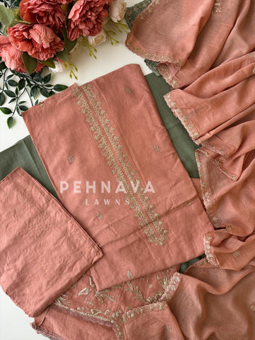 Mulchanderi Unstitched Embroidered Suit - Pehnava Lawns