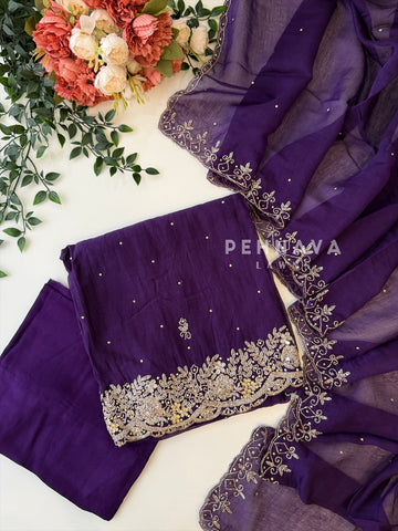 Chanderi Handworked Unstitched Suit-18566