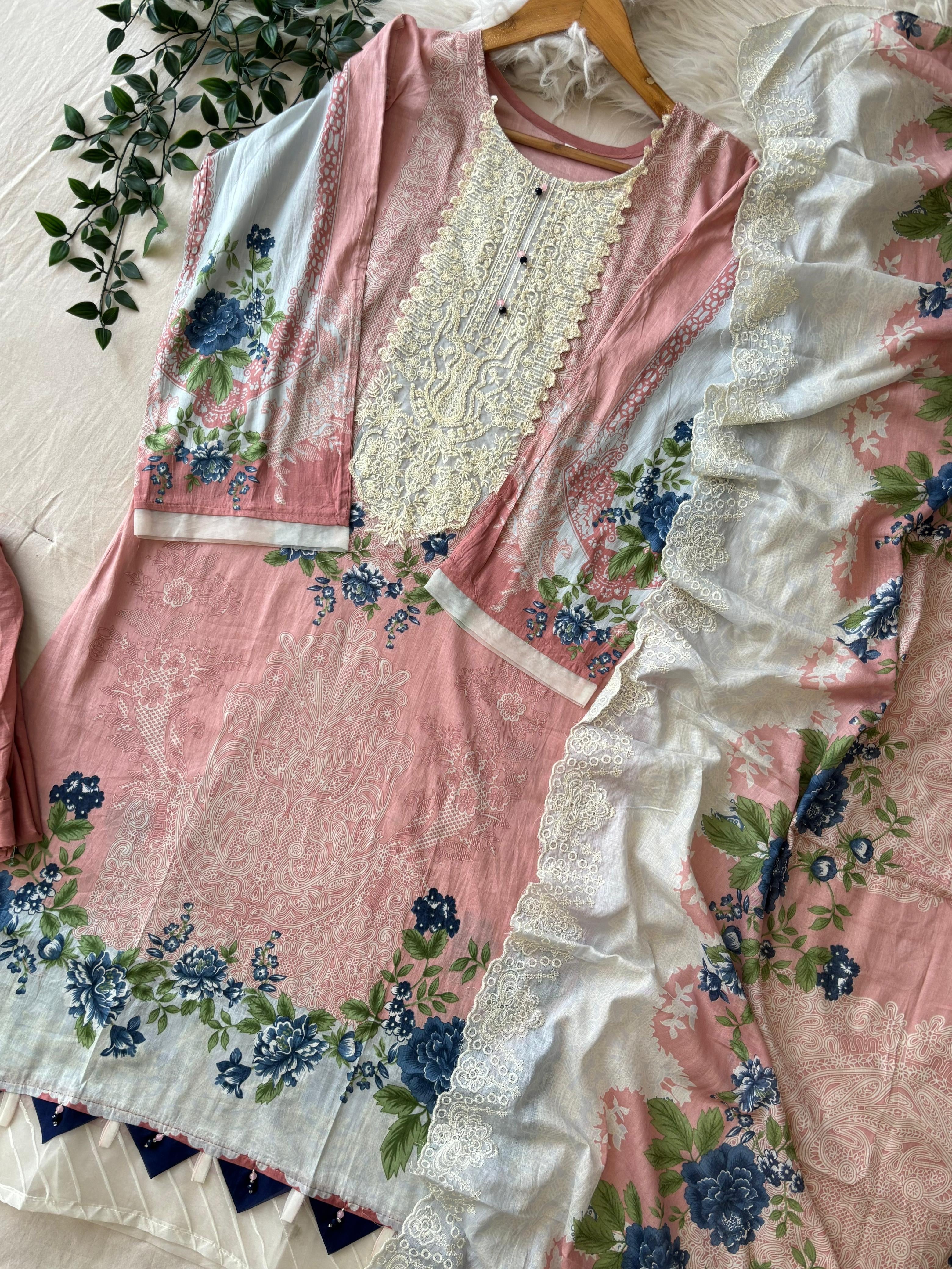 Printed Pakistani Cotton Suit Ft.Neckline Embroidery-7