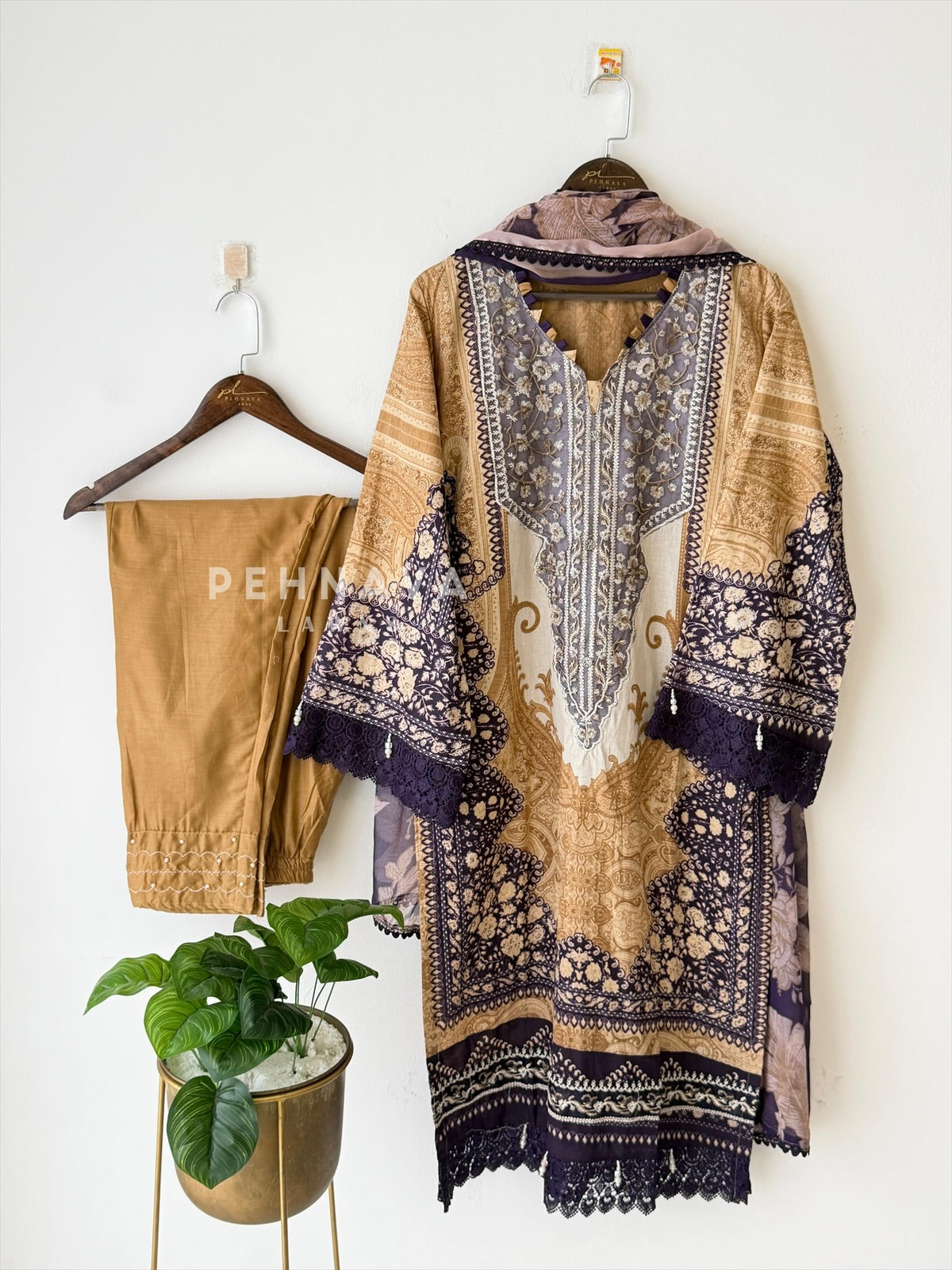 Violet’n Yellow Neckline Embroidered Pak-Suit AZ-1362-C - Pehnava Lawns